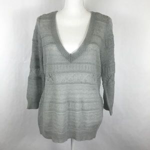 New York And Company Sweater Large Gray Crochet
